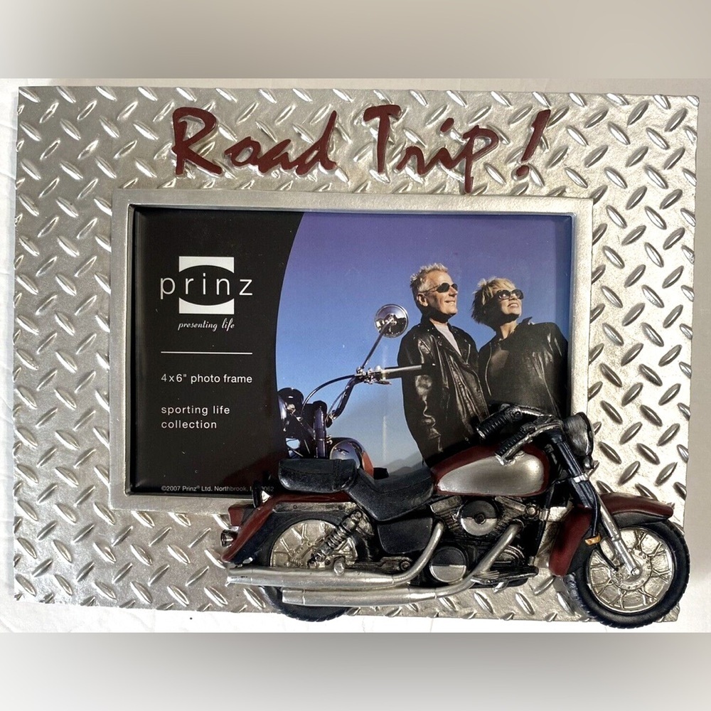 Road Trip Photo Frame with Motorcycle Accent - Silver and Black 5x7